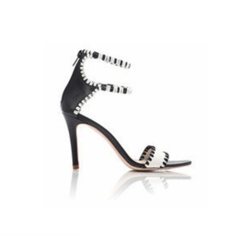LOEFFLER RANDALL Womens Cici Whip Stitch Stiletto Sandal‎ White & Black Sz- 9.5